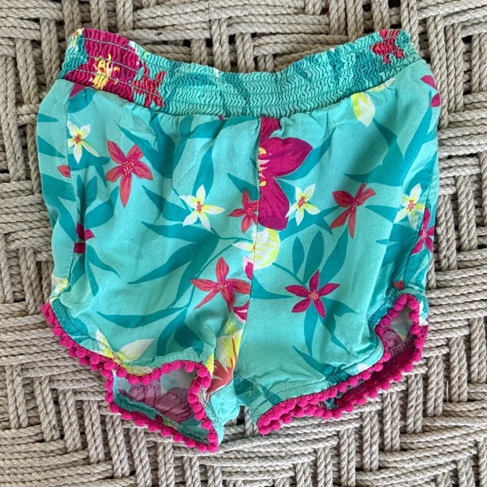Tropical Floral Coverup Outfit Set 18M Teal Pink Matching Shorts Set Summer
